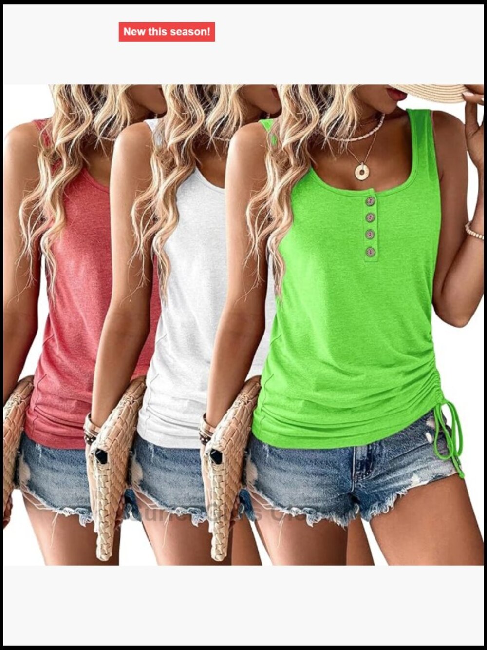 3 Pack Women Tank Tops Sleeveless Casual Henley Shirts Cotton
